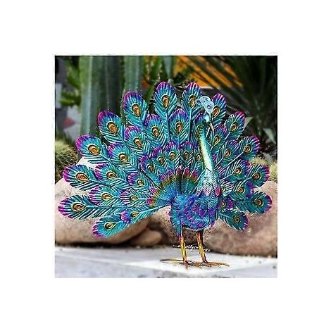 Gartenornamente Pfauenskulpturen, Pfauenstatue aus Metall mit hohem Schwanz für den Außenbereich, Vogelkunst-Dekoration aus Metall für Terrasse, Veranda und Rasen (1/5)