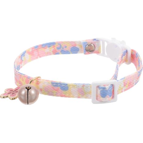 Collar rosa con estampado floral para gatos, ajustable con cascabel (paquete de 2) (1/5)