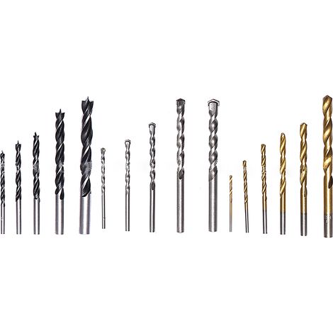 16 Pièces Forets Bois Béton Métal HSS Acier Twist Set Perçage Multimatériaux Accessoires Outillage (1/5)