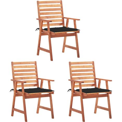 Lot de 3 Chaises de salle à manger de jardin - Chaises à dîner de jardin avec coussins Acacia massif BV328079 - BonneVie (1/5)