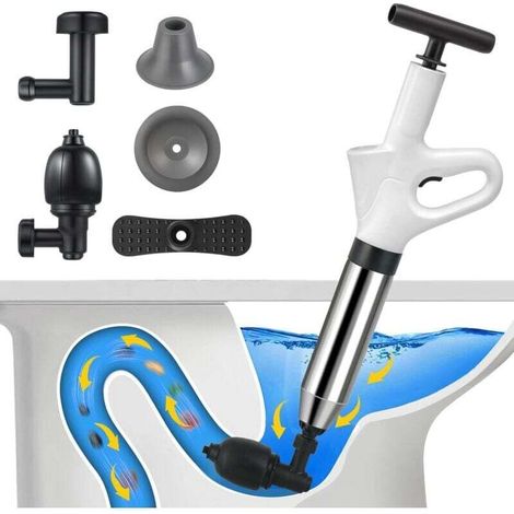 Déboucheur de toilettes à air comprimé, avec baromètre, 3 têtes de piston et gonfleur, pour déboucher toilettes, lavabos et baignoires. (1/4)