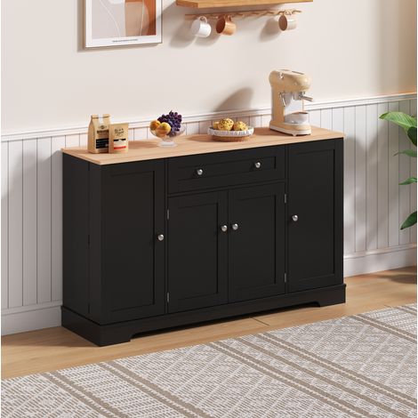 Buffet de cuisine 138 cm avec tiroir, portes et étagères réglables, noir DESVIAE (1/5)