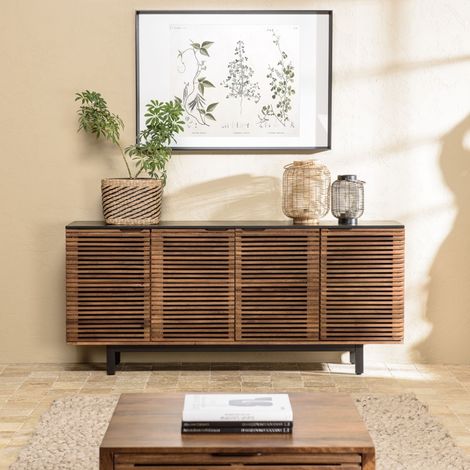 ALIX - Buffet en bois de manguier 4 portes ajourées (1/5)