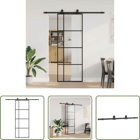 Sécurité - Porte coulissante kit de quincaillerie noir 76x205 cm verre ESG (1/5)