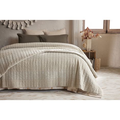 Couvre lit 240 x 260 cm "Zelie" Coton Jacquard l'Effet Papillon - Sable - 240 x 260 cm
