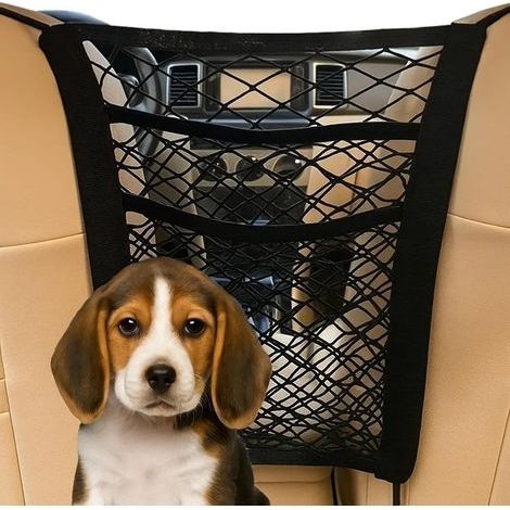 Lot de 2 barrières de protection pour chien pour voitures, filet de sécurité pour animaux de compagnie à 3 couches pour siège arrière, accessoires de voiture extensibles pour SUV/camion/coffre (1/5)