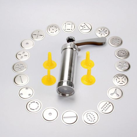 Máquina para hacer galletas fabricada en aleación de aluminio (25 piezas): bomba multiformato, extrusora de galletas y pasteles, 20 moldes + 4 boquillas. (1/5)