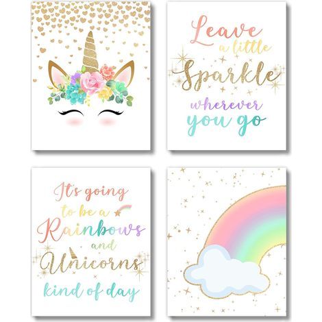 Décoration murale licorne arc-en-ciel pour chambre de fille (sans cadre 8 x 10) (1/5)
