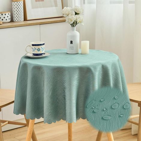 Runde Jacquard Tischdecke 120 cm Türkisgrün, wasserabweisend, pflegeleicht