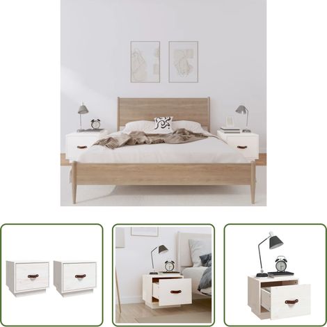 vidaXL Kiefer Nachttisch - Nachttische 2 Stk. Weiß 40x34x35 cm Massivholz Kiefer (1/5)