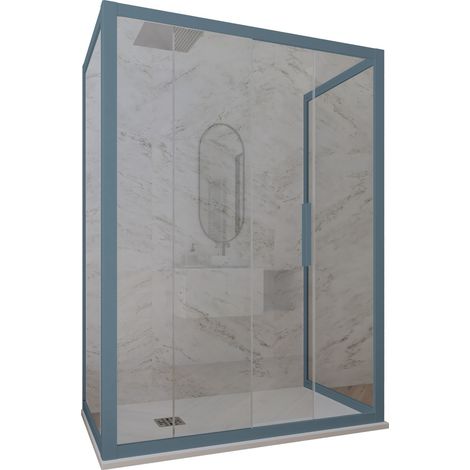 3-seitige Duschkabine 90x150x90 Klarglas Marineblau Deco Trio