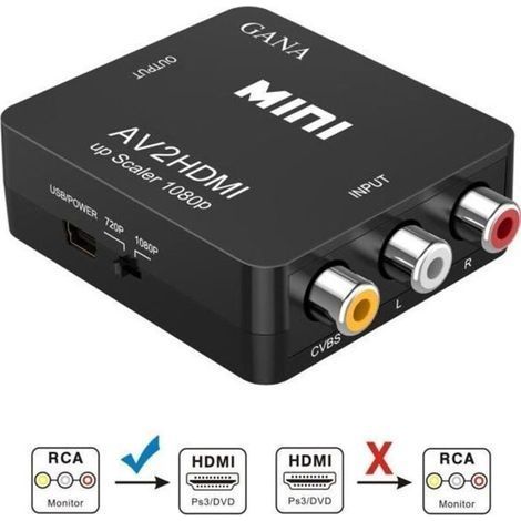 pair Adaptateur vidéo - RCA vers HDMI - Compatible 1080P - Noir - Transmet le signal vidéo (1/5)