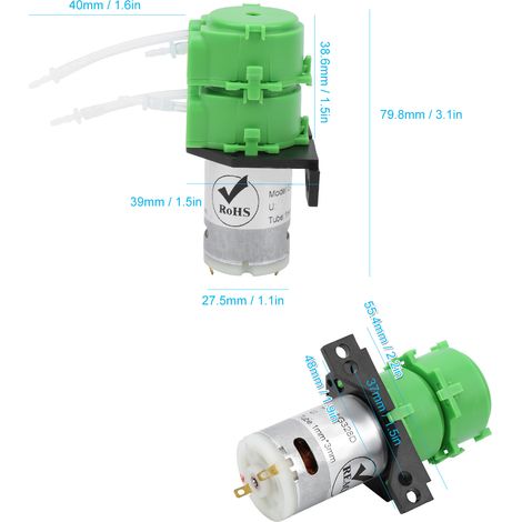 Pompe péristaltique à double tête, mini-pompe de circulation, pompe à eau à angle droit, tuyau de pompe 13 mm DC12V (1/4)