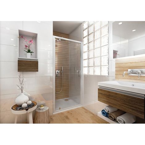 Porte de douche pivotante 80x190cm – Verre sécurité 5mm – Profil blanc – Ouverture réversible – Fermeture magnétique – Anconetti (1/5)