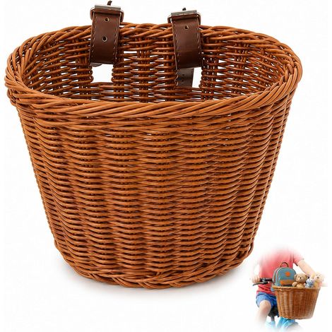 Panier Velo Enfant Panier Osier Velo Avant Tressé Plastique Résistant Étanche avec Sangles Réglables pour Guidon Vélos 12-18" Tricycle Trottinette Transport Jouets Accessoires (1/5)