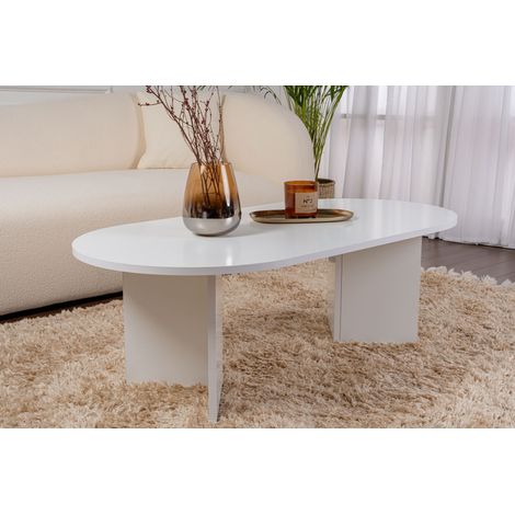 Asir Group Llc – Table basse ovale 119x60x40 cm – Panneaux de particules mélaminés – Teinte blanche – Design moderne pour salon (1/10)