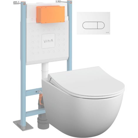 Pack WC suspendu VITRA Sento blanc mat + bâti autoportant V-Fix Core + Plaque Round Blanche