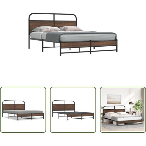 Stahlbett - Metallbett ohne Matratze Braun Eichen-Optik 160x200 cm (1/5)