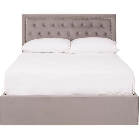 Interiors By Premier Elegant Steel Velvet Double Bed, Minimalist Double Bed For Bedroom, Velvet Upholstered Stud Detail Bed (1/5)