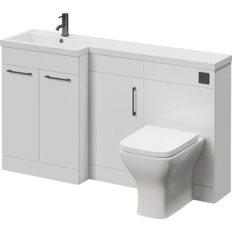 Napoli 390 Gloss White 1500mm 3 Door Vanity Unit Toilet Suite with Left Hand Square Lucia Basin - 1500mm - Gunmetal Grey 160mm HandleWith Kingston Toilet Pan and Seat