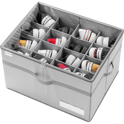 Organisateur de Chaussures pour le Placard, Convient à 16 Paires, Grandes Boîte Rangement Chaussures, Range Chaussure Transparente et Pliables, Boîtes à Chaussures avec Poignées Renforcées, Gris (1/5)