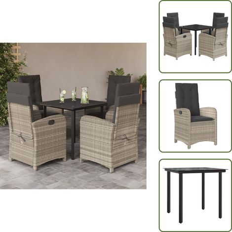 Rattanstuhl - vidaXL 5-tlg. Garten-Essgruppe mit Kissen Hellgrau Poly Rattan - Sitzkissen