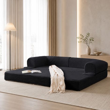 Divano letto 190x78x65 cm nero, convertibile in letto, tessuto a coste MEUBLIV (1/5)