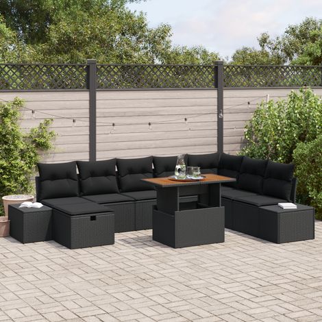 vidaXL Ensemble de canapé de jardin avec coussin 9 pcs Noir polyrotin (1/5)