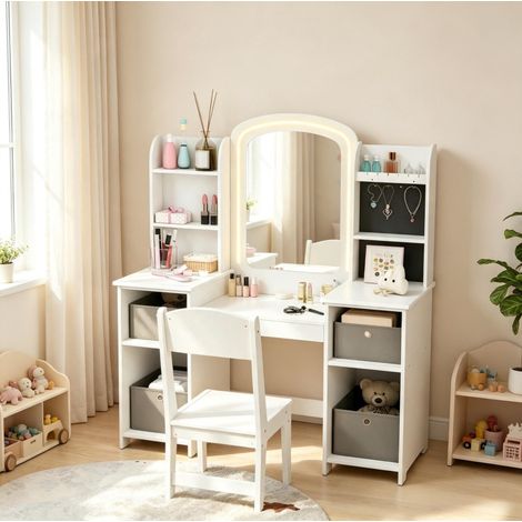 Tocador infantil 104x40x112 cm de Melaminado blanco con almacenaje para dormitorio FloraGrace (1/5)
