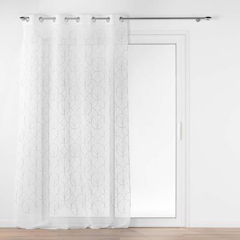 Voilage à Œillets 140 x 240 cm – Voile Sablé Brodé Métallisé – Félicia Gris (1/5)
