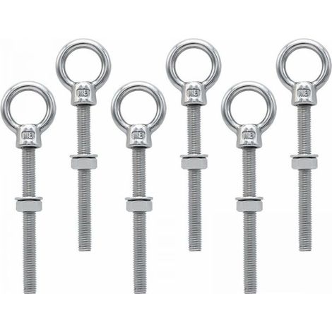 6 pièces,Boulon à œil M8 x 80 mm Vis à anneau M8 avec filetage métrique Acier inoxydable, pour fixation et suspension (1/5)