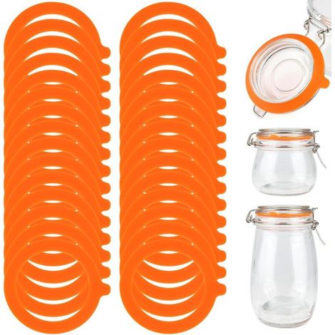 XEPHO Lot de 30 Joint Bocaux En Silicone, 70 X 95 Mm Interchangeables Joint Bocaux, Caoutchouc Bocaux Pour Couvercle à Pince En Verre (Orange)