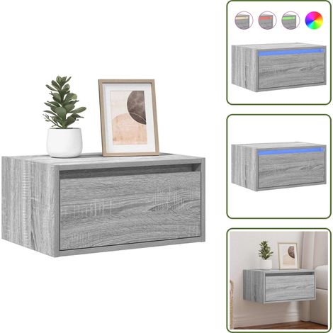 The Living Store Wand-Nachttisch mit LED-Leuchten Grau Sonoma - LED-Beleuchtung (1/5)