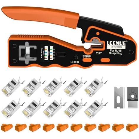 RJ45 Kit de pinces à sertir, kit d'outils réseau avec 10 connecteurs LAN Cat 7 Cat6A Pass Through, Netzwerktester,para Mantenimiento y Reparación Red - (1/5)