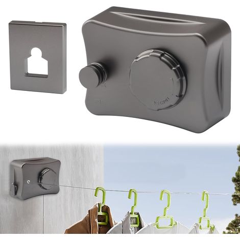 Étendoir à linge mural extensible de 5,1 m, invisible, en acier inoxydable, rétractable, capacité de charge de 20 kg, pour balcon et buanderie, gris (1/5)