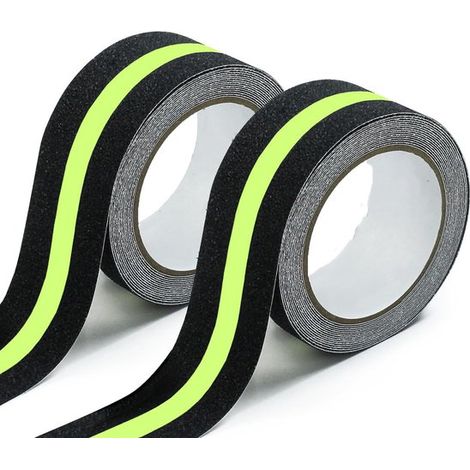 Ruban antidérapant - 2 rouleaux - Ruban pour escaliers - Ruban de sécurité - 5 mètres x 5 centimètres - Noir (1/5)