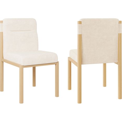 Set di 2 sedie da pranzo beige in Sherpa con struttura effetto rovere, imbottite (1/5)