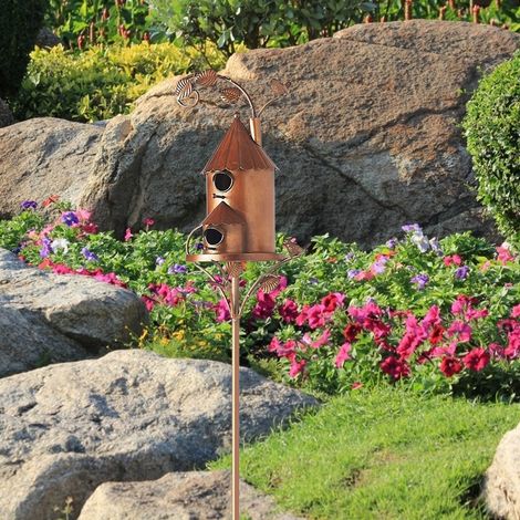Vogelhaus aus Metall mit Pfosten, Vogelhaus aus antikem Metall, Gartendekoration, Landhausstil, Kolibri-Vogelhauspfähle, Vogelhaus aus antikem Metall (1/5)
