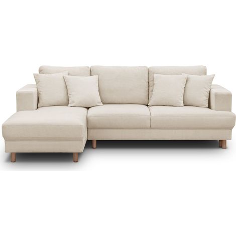 Canapé d'angle à gauche convertible 4 places en tissu chenille beige - Marceau (1/5)
