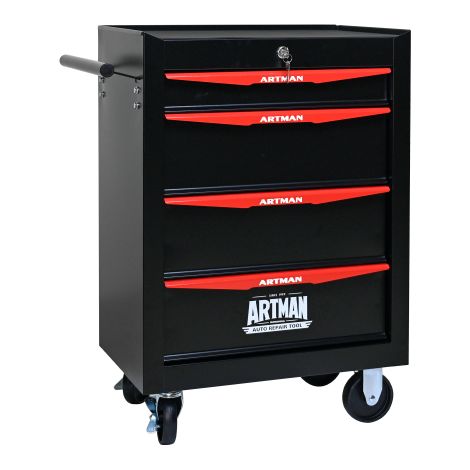 Coffre à outils métal 4 tiroirs 20 pouces roulements billes noir et rouge (1/5)