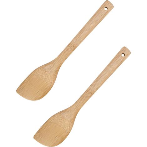 Un ensemble de deux spatules en bambou, adaptées à la cuisson au wok et aux sautés ustensiles de cuisine en bambou naturel.
