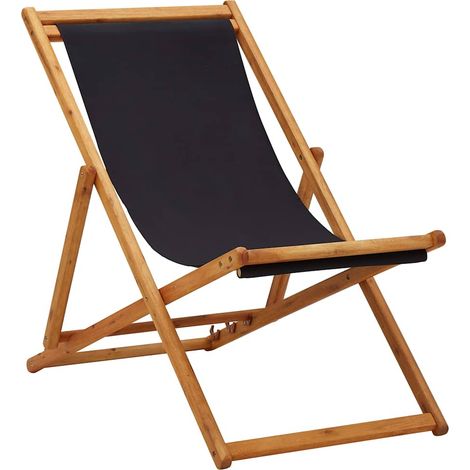 Chaise pliante en bois d'eucalyptus et tissu noir (1/5)