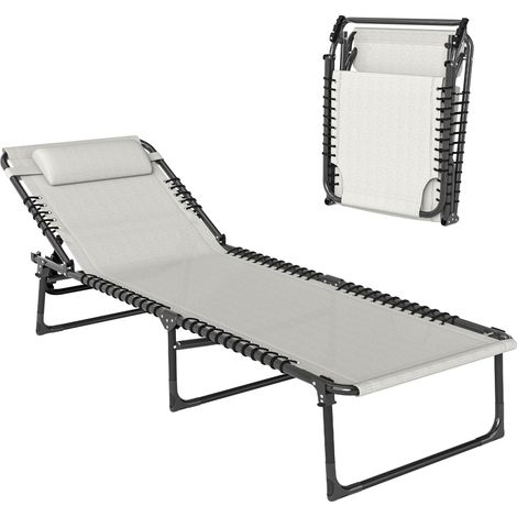 Outsunny Sonnenliege klappbar Gartenliege, Liegestuhl mit 4-Fach verstellbare Rückenlehne, wetterfeste Campingliege bis 120 kg belastbar, für Garten Strand Pool, Cremeweiß (1/5)