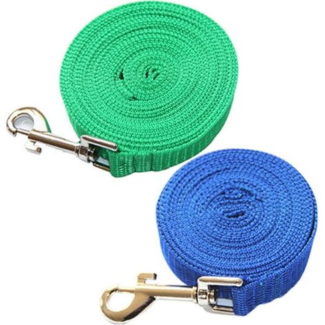 Lot de 2 laisses pour chiots et petits chiens, idéales pour les promenades en toute sécurité. Corde de dressage, collier de dressage, laisse pour courir (bleu + vert). (1/5)