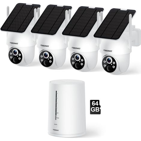 2K/4MP Wireless Outdoor WiFi Surveillance Camera, Kit 4 Cameras Solar Battery Life, 64GB Storage, No Subscription, 2.4G/5G WiFi, 360° Panoramic, PIR Detection, Night Vision Color (1/5)