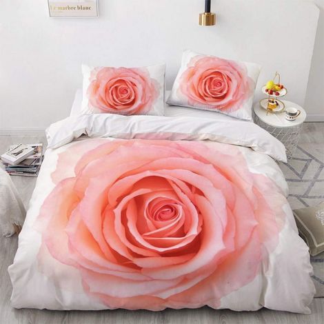 Bettwäsche-Set 155x220cm mit Rosen-Motiv, 2 Kissenbezüge 80x80cm, Mikrofaser