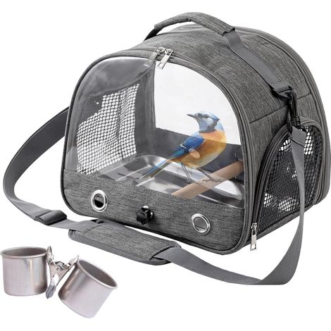Sac de transport pour oiseaux portable avec perchoir et plateau amovible cage de voyage respirante pour perroquets et petits oiseaux (1/5)