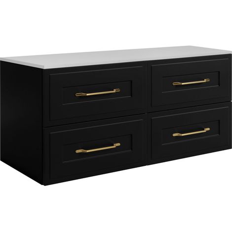 Rodan Waschbeckenunterschrank 160 cm, Schwarz und Weiß, 46 x 100 x 58,6 cm, wandhängend, MDF, 4 Schubladen, modernes Badmöbel