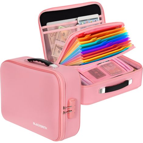 Feuerfeste Dokumentenbox - Hitzebeständig bis 2300°C & Wasserdicht, 13-lagiger Aktenorganizer mit Schloss, für wichtige Unterlagen, Rosa