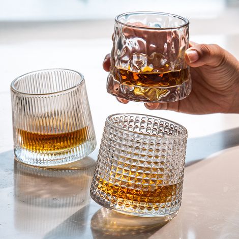 Lot de 3 Verre à whisky, Motif vertical givre losange, Base lourde 200ml, Sans plomb, Pour dégustation domicile fête